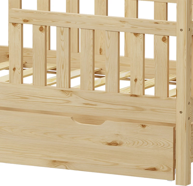 Krevat fëmijësh Montessori Bendina me sirtar dru pishe, ngjyrë natyrale, 70x140cm