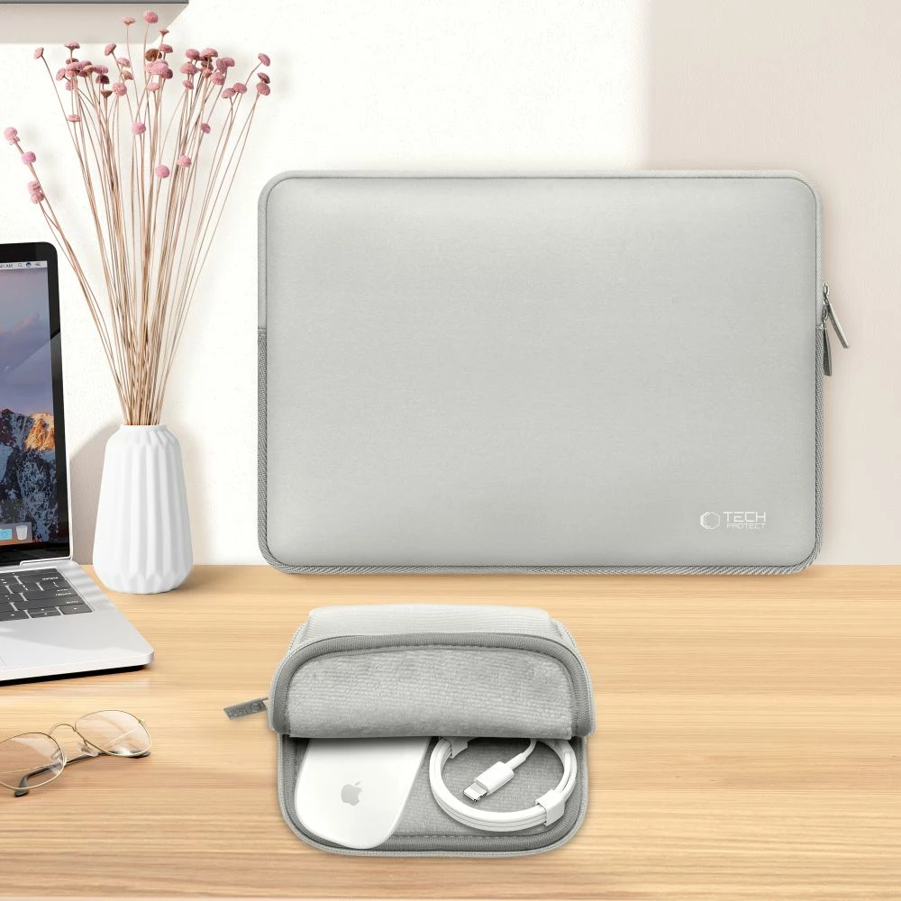 Mbështjellës laptopi Tech-Protect NeoSlim 15-16", slim, mbyllje me zinxhir, gri, set 2 copë