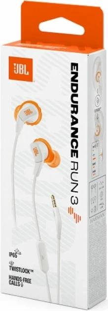 Kufje JBL Endurance Run 3 me kabllo 3.5 mm, IPX5, me mikrofon, të bardha