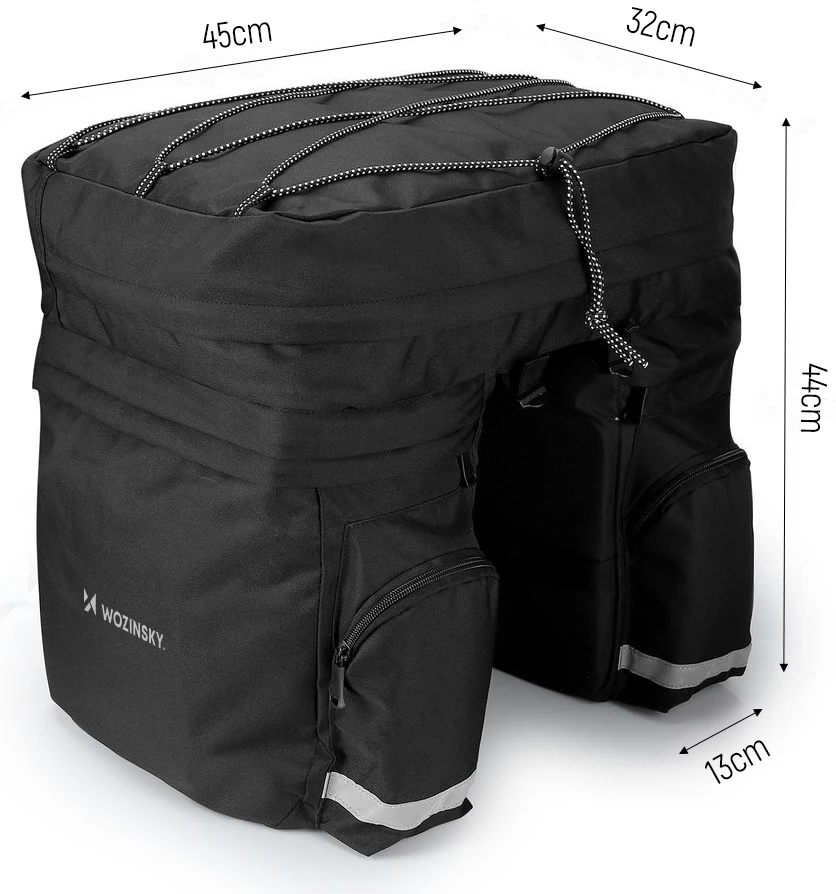 Çantë biçiklete Wozinsky WBB13BK, 60L, për bagazh, e zezë, me mbulesë shiu