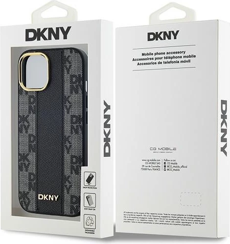Mbështjellës DKNY Leather Checkered Mono Pattern MagSafe për iPhone 14/15/13, i zi