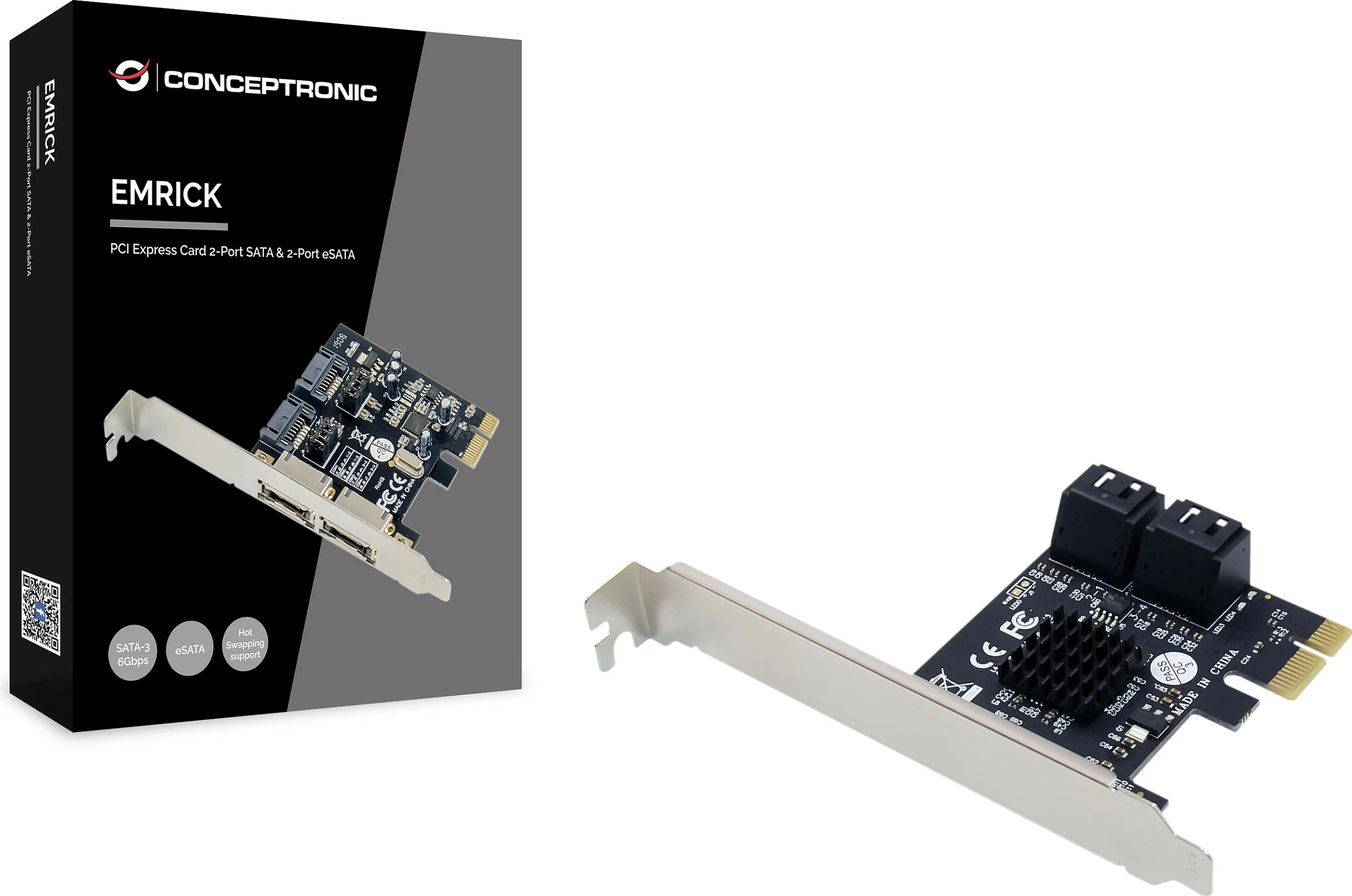 Kartelë kontrolluese SATA Conceptronic, PCIe, 2x eSATA + 2x SATA të brendshme, 6Gbps, e zezë