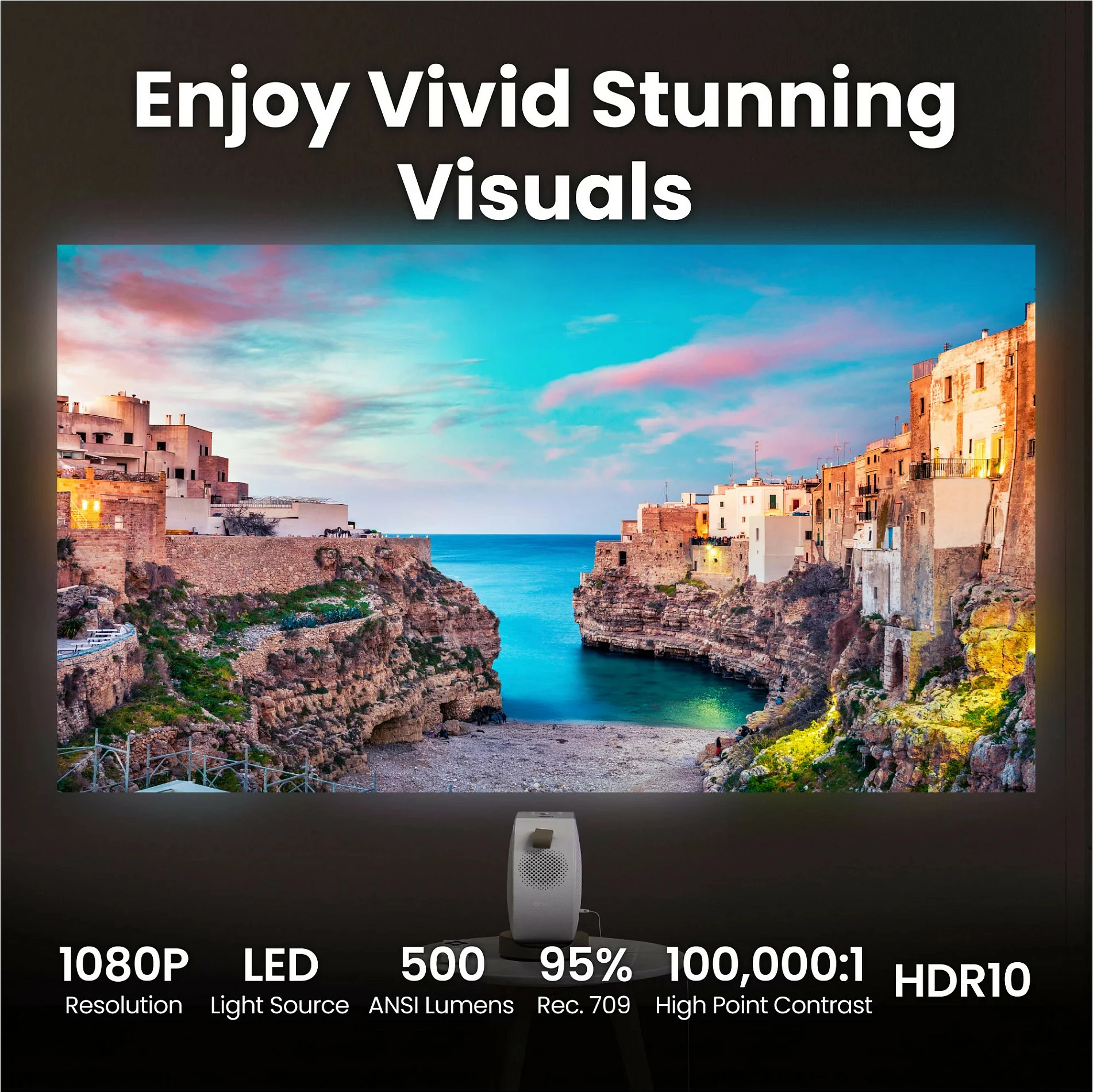 Projektor BenQ GV32, Full HD, Smart, Wi‑Fi, Bluetooth, AirPlay, i bardhë