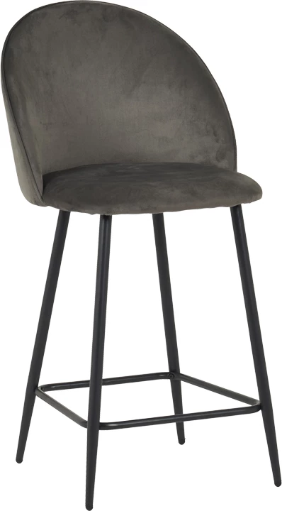 Karrige për bar Perch, kadife antracit, këmbë metalike të zeza, 50x43x99cm, set prej 2 copash