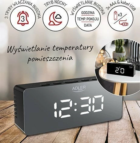 Orë alarmi digjitale Camry AD 1189B, LED display, USB, e zezë