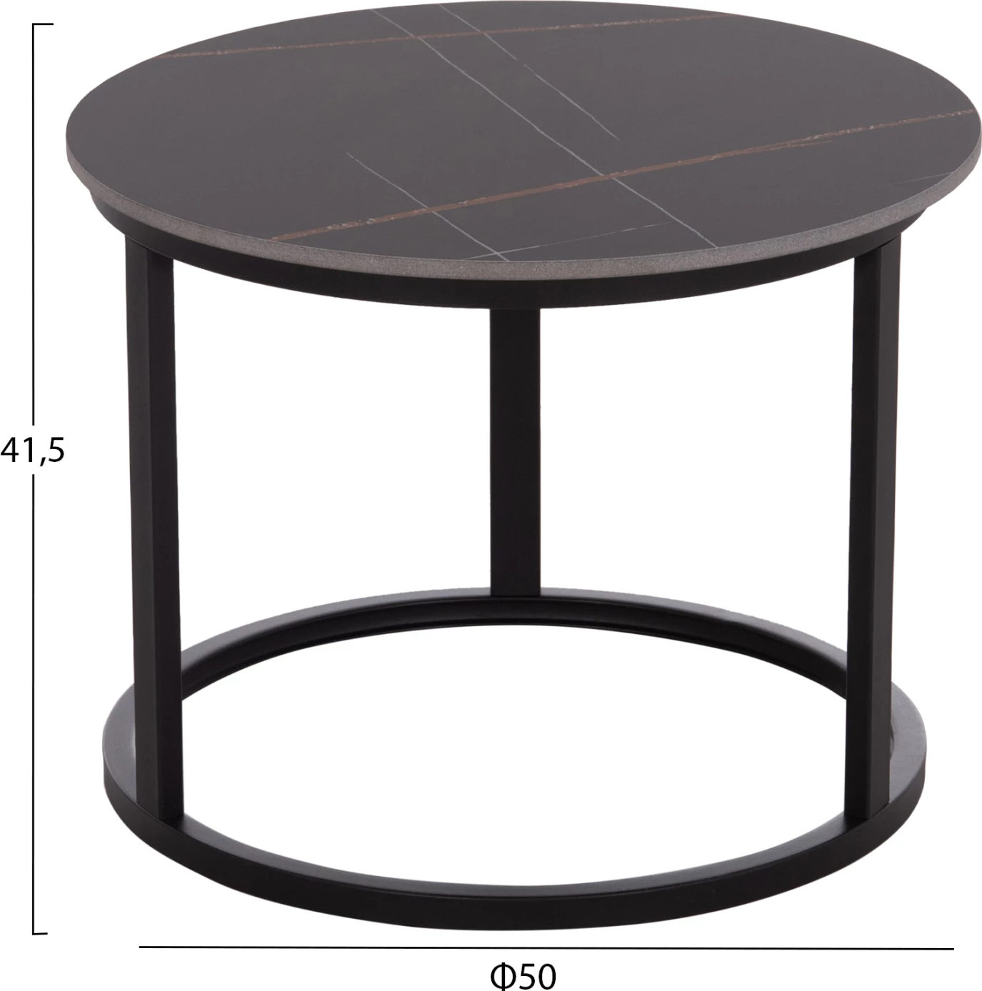 Set tavolina kafeje 2 copë, sipërfaqe qeramike, pamje mermeri të zi, TALOS FH18140.02, Φ70x45.5cm