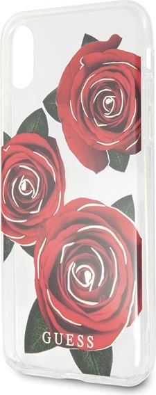 Mbështjellës Guess Flower Desire për iPhone X/XS, Transparent, me trëndafila të kuq