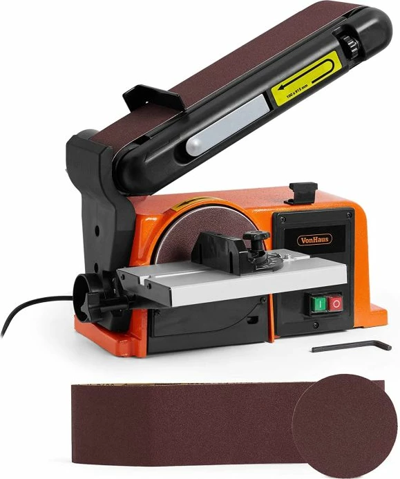 Shlifuese me rrip dhe disk VONHAUS 3500181 370W 100x915mm rrip / 150mm disk, portokalli/zi