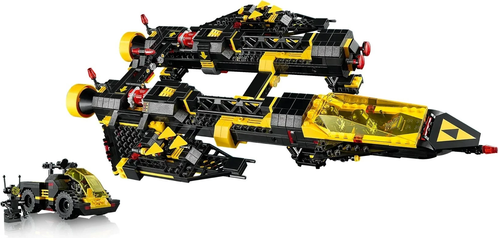 Set LEGO ICONS Blacktron Renegade 10355, 1151 pjesë, me 3 minifigura, për të rritur, zi/verdhe