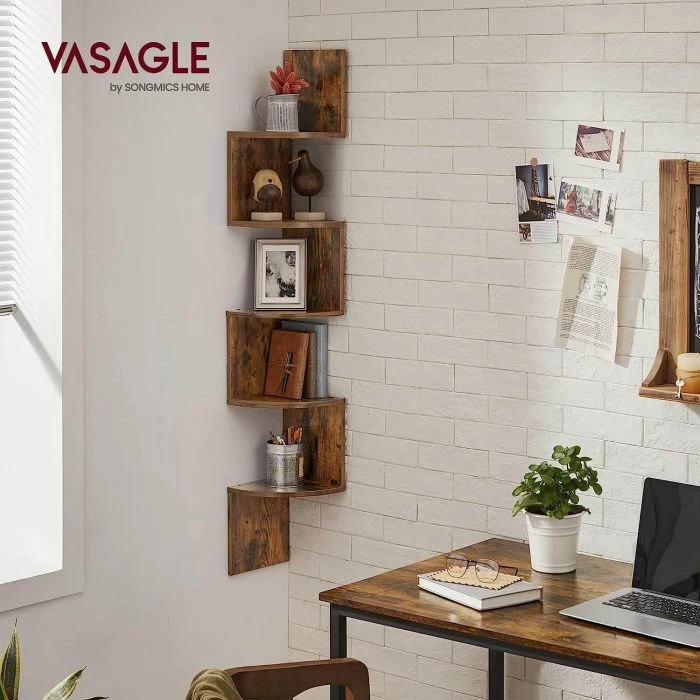 Raft qosheje muror VASAGLE LBC20BX/LCB72BX, 5 kate, 20x20x127.5 cm, kafe rustike