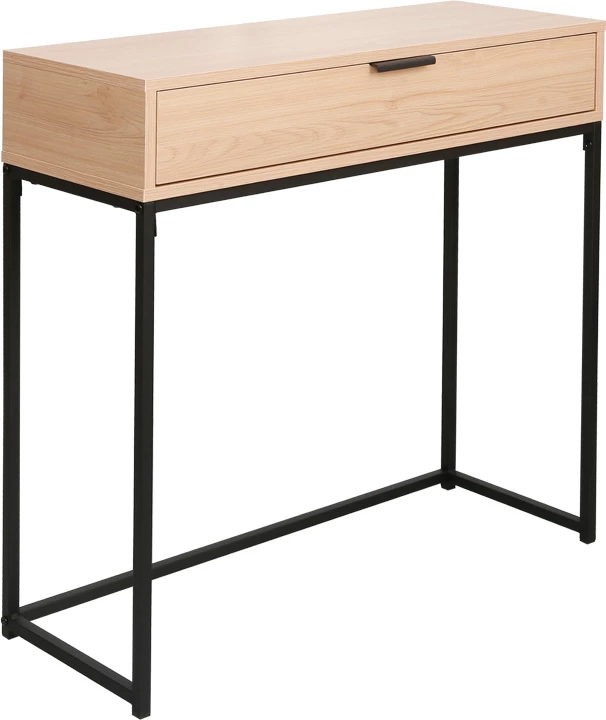 Konsolë Joumpa me sirtar, ngjyrë natyrale, metal i zi, 80x28x76.5cm