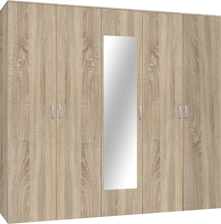 Dollap pesë-fletësh me pasqyrë, ngjyrë sonoma, 220x52x200cm