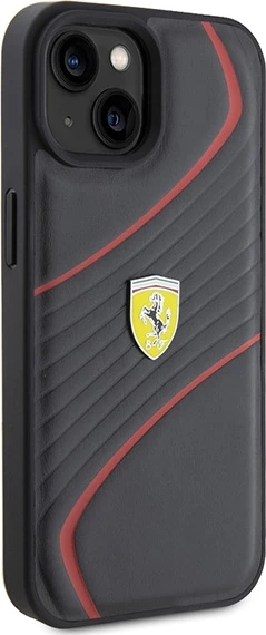Mbështjellës Ferrari FEHCP15SPTWK për iPhone 15 6.1", Twist Metal Logo, i zi