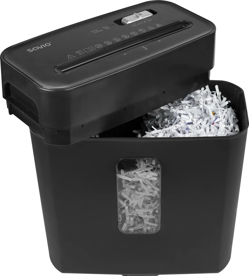 Shredder dokumentesh Savio ND-01, cross-cut P-4, 6 fletë, kosh 11.5 L, i zi