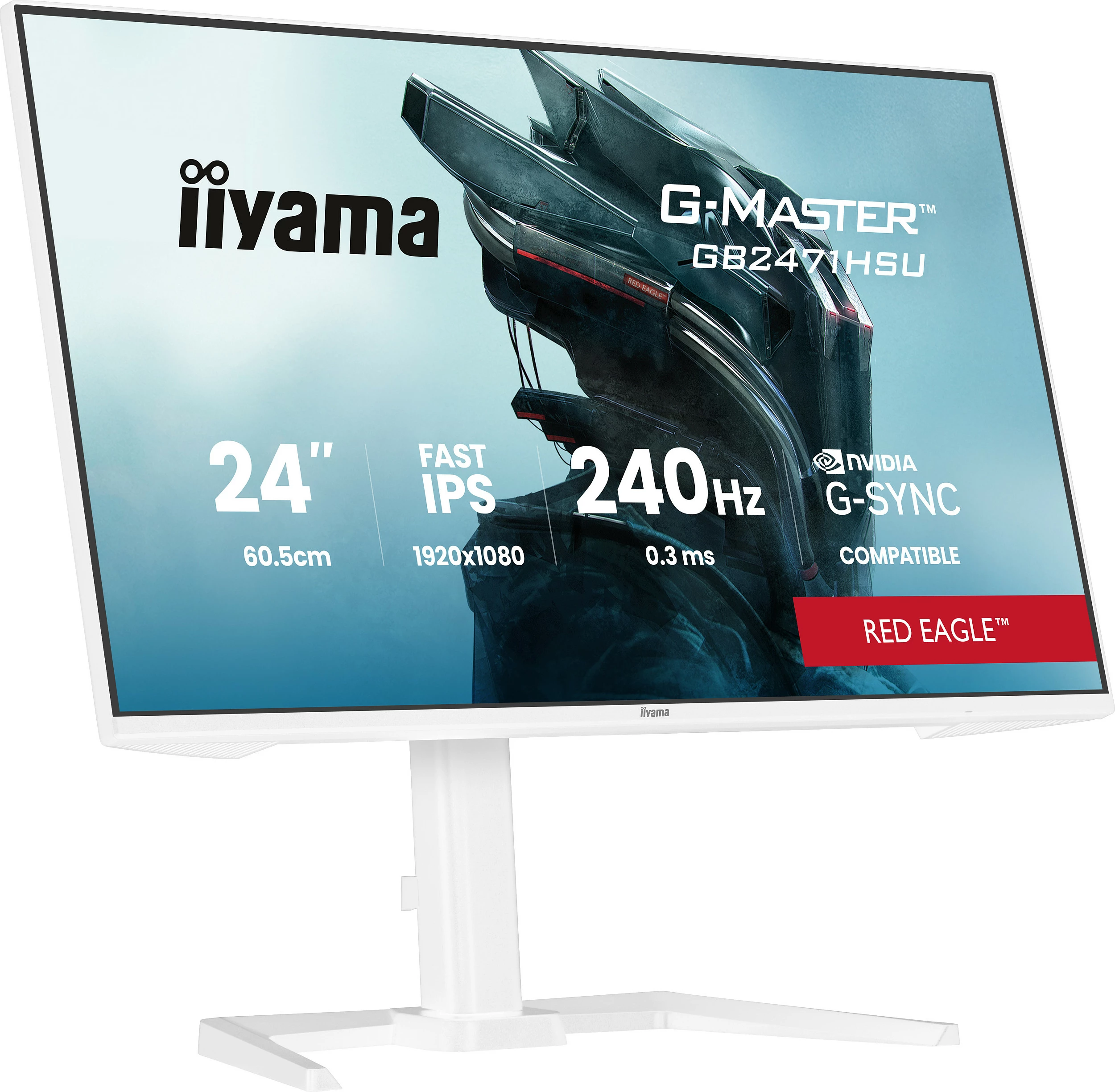 Monitor gaming iiyama G-MASTER Red Eagle GB2471HSU-W1, 24", IPS, FHD 240Hz, i bardhë