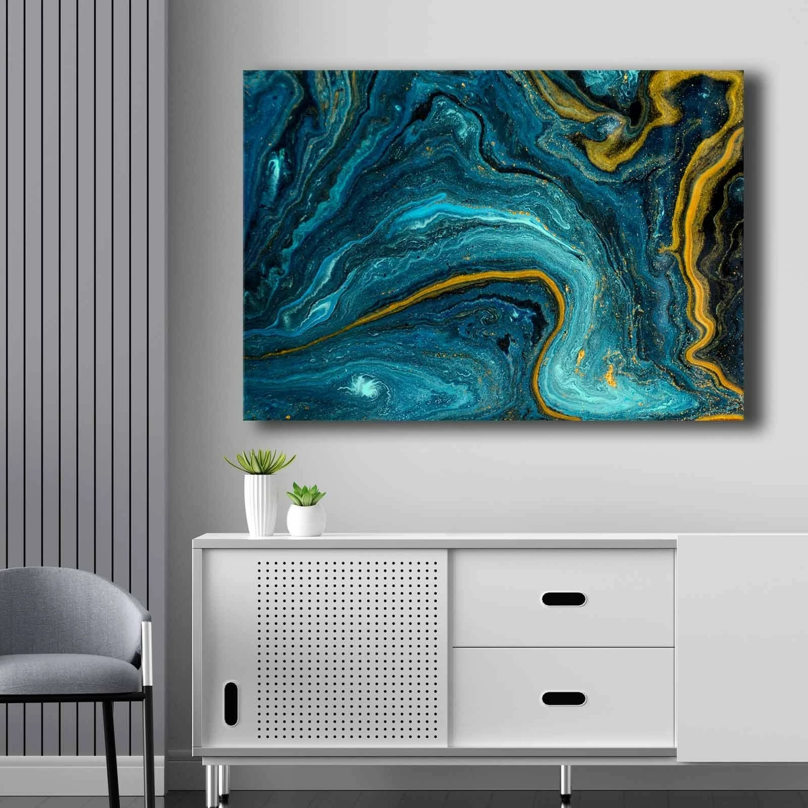 Pikturë dekorative në kanavacë, Wallity, 70100NISC-018, blu, blu e errët, ari, 70x100cm
