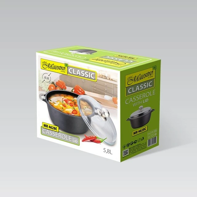 Tenxhere Maestro MR-4628C me kapak, 28 cm, 5.8 L, e zezë