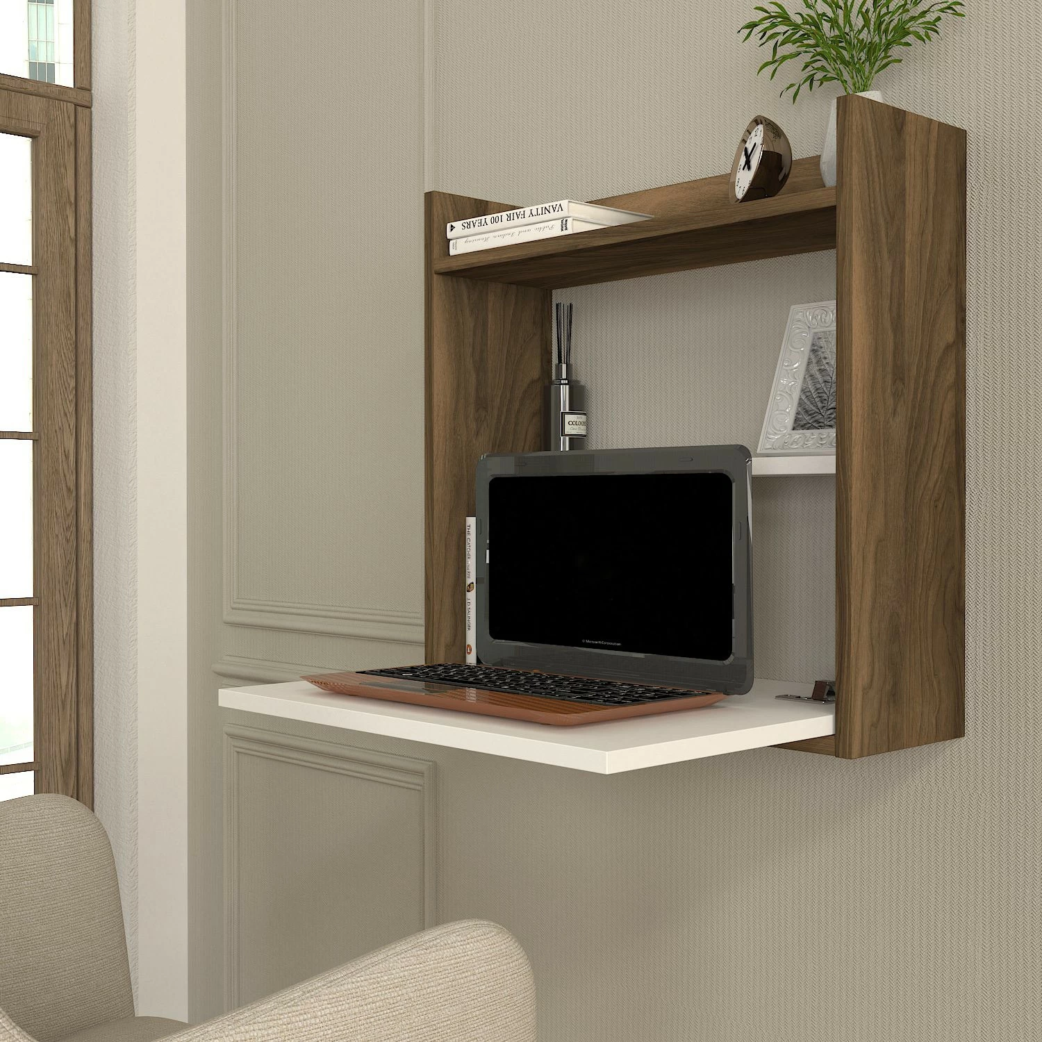 Tavolinë studimi Hanah Home, laptop, e bardhë, arre