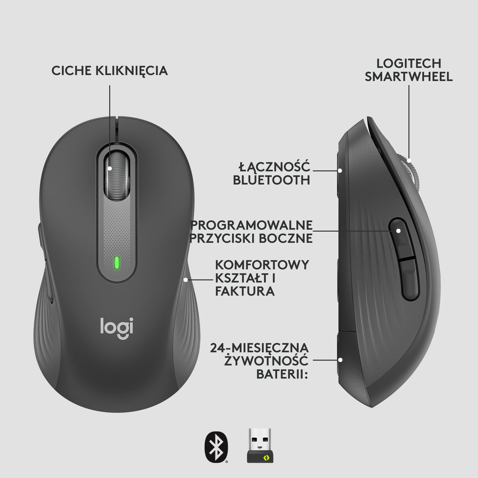Maus Logitech Signature M650 L (910-006236) 2000 DPI wireless Graphite