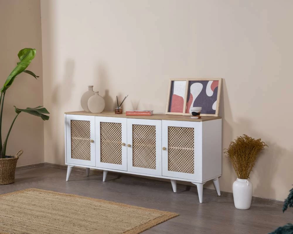 Konsol Skye Decor, ngjyrë e bardhë dhe lis, Goose