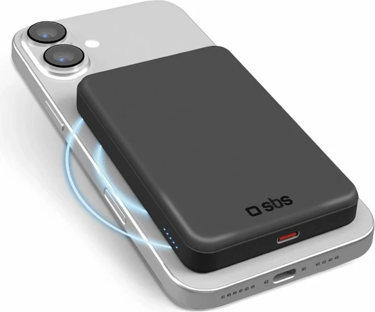 Powerbank SBS Mag Power Qi2 5000 mAh, e zezë