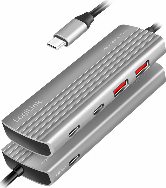 Hub USB LogiLink USB 3.2 Gen2 4+1-port, 10 Gbps, PD 100 W, alumin, gri