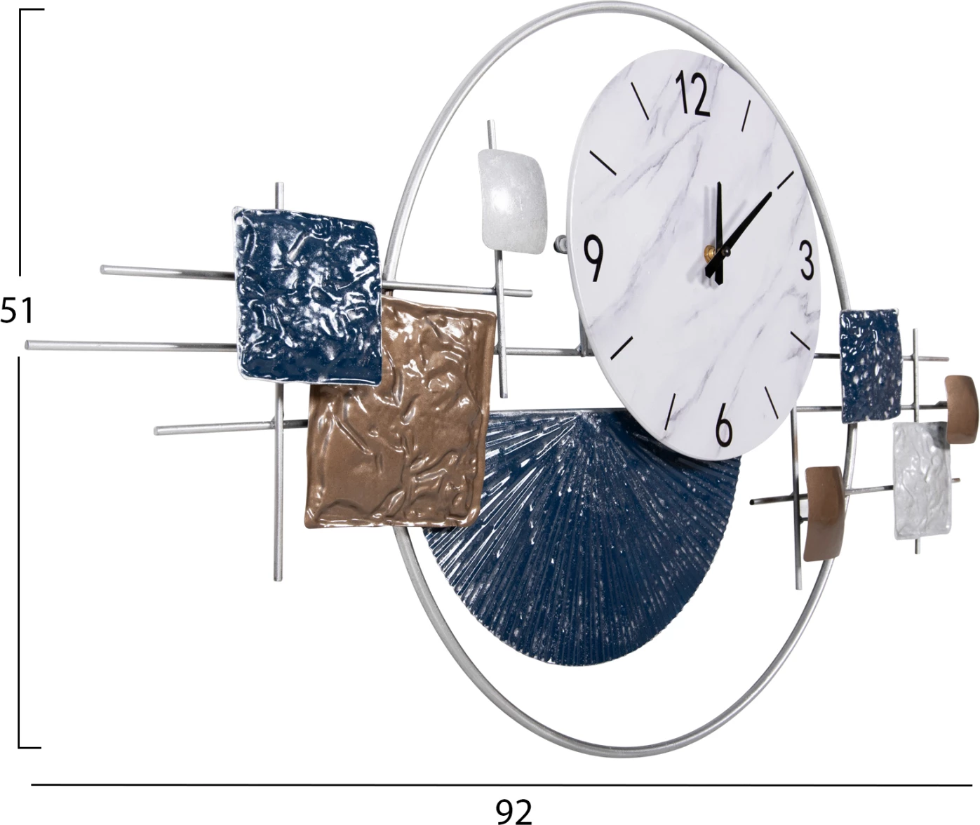 Orë muri metalike FH4209, e bardhë me tregues dhe numra të zinj, 92x51H cm