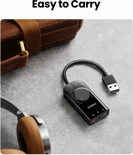 kartë zëri USB e jashtme UGREEN 40964, USB 2.0, 3x 3.5mm, kontroll volum + mute, e zezë