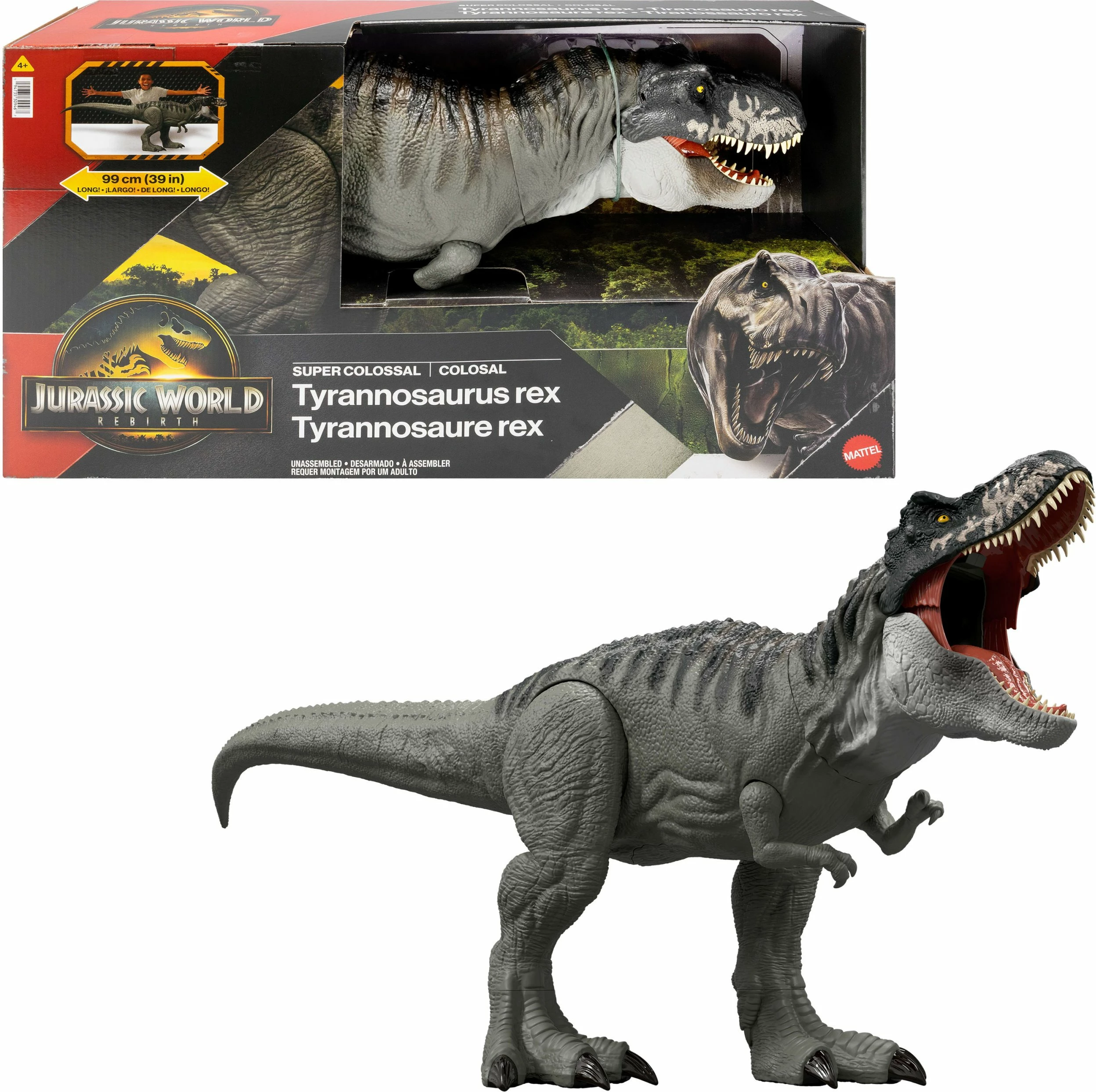 Figurinë dinosauri Mattel Jurassic World Rebirth Colossal Tyrannosaurus 99 cm (JGB52), gri