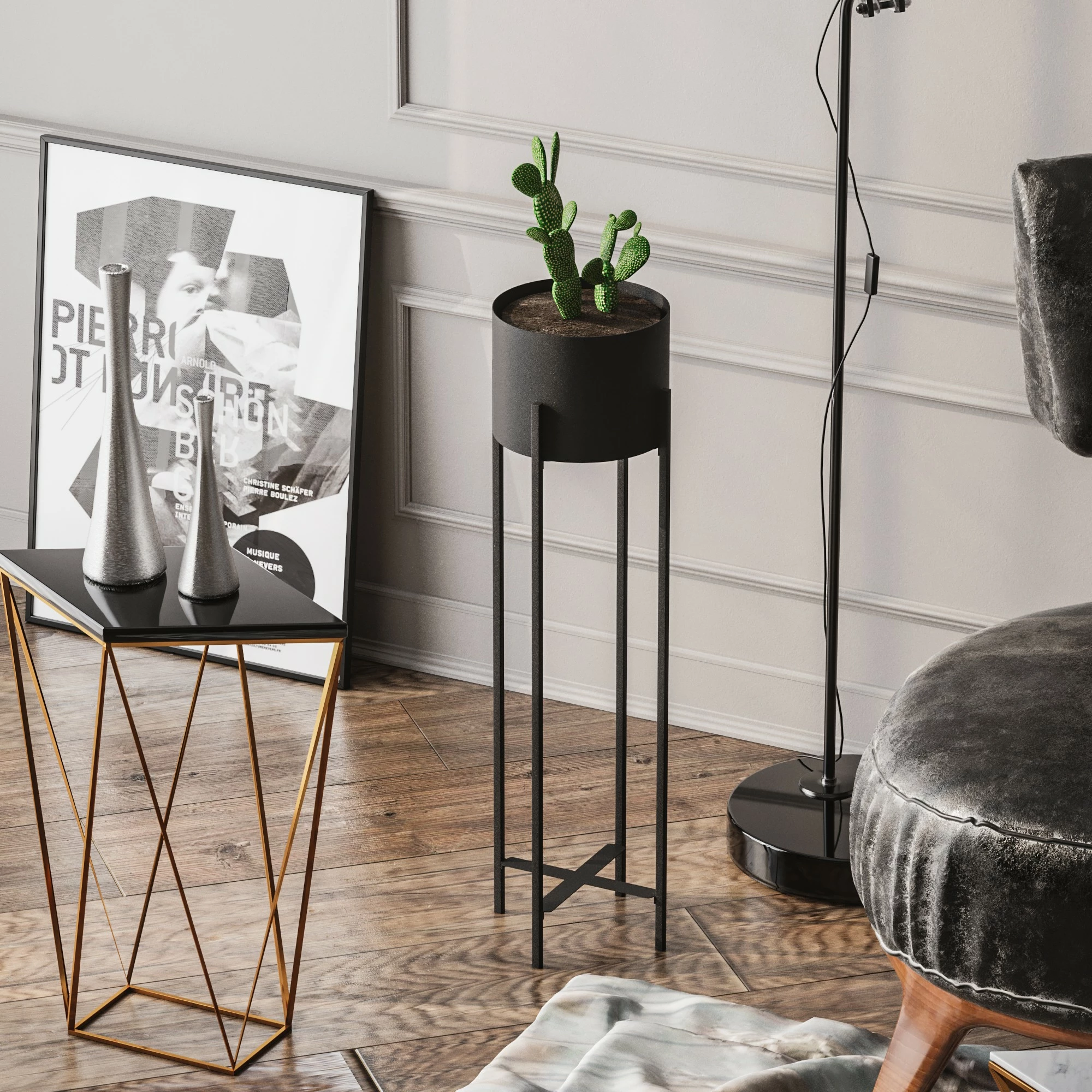Vazo dekorative, metal i zi, Aberto Design, GED-025