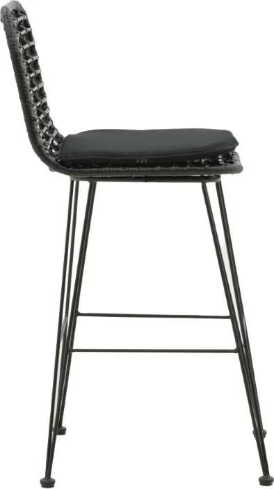 Karrige për bar Naoki, jastëk PE, ngjyrë e zezë, këmbë metalike, 46x56x110cm