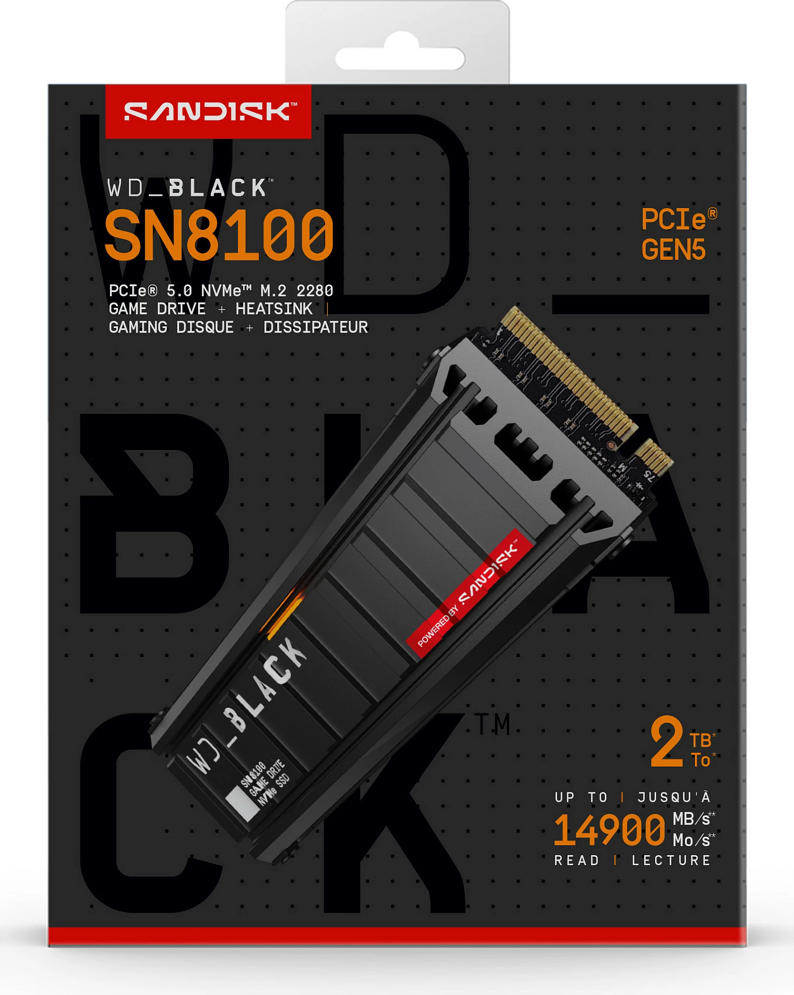 SSD NVMe M.2 WD_BLACK SN8100 2TB, PCIe 5.0 x4, me heatsink, i zi