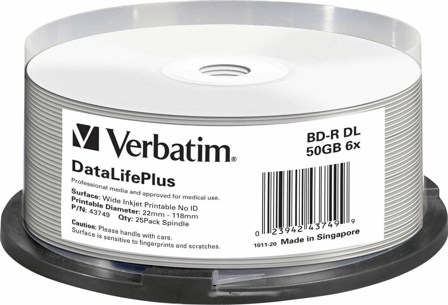 Disk Blu-ray Verbatim BD-R DL 50GB 6x, printable, 25 copë (Cake Box) (43749)