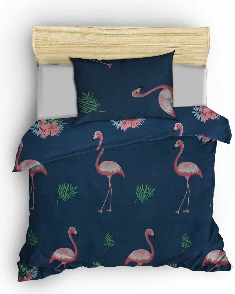 Set mbulesë për jorgan një person, flamingo, ngjyrë kaltër e errët, L'essentiel