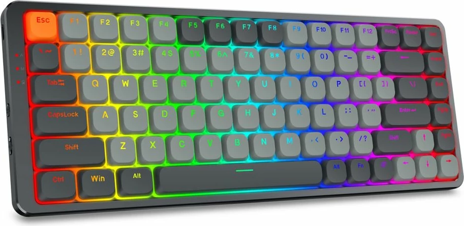 Tastierë mekanike wireless Redragon Azure K652GG RGB Pro K652GG, 75% (84 taste), low-profile, red switch, RGB, tri-mode Bluetooth/2.4GHz/USB, gri e errët