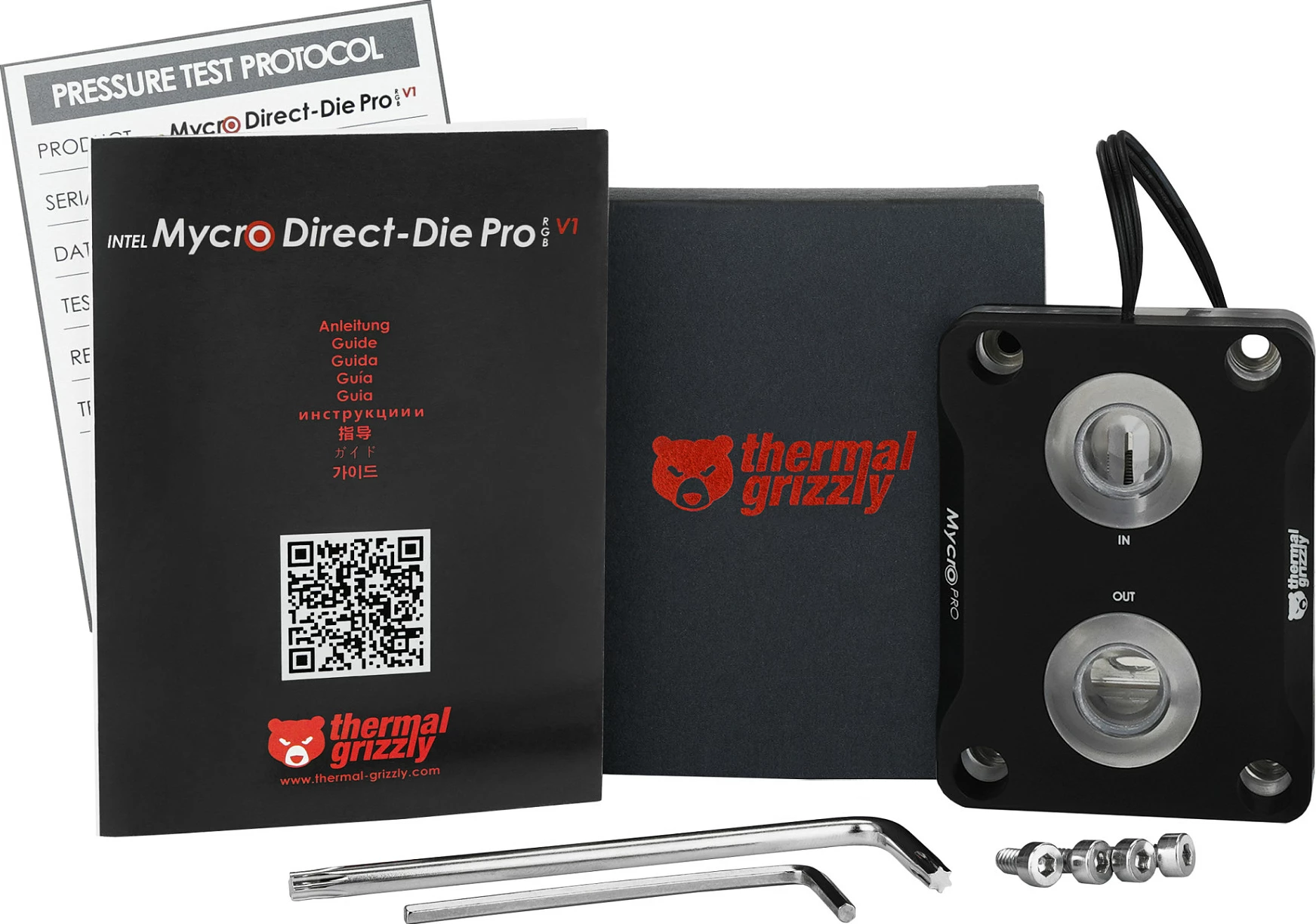 Bllok ftohës uji Thermal Grizzly Intel Mycro Direct-Die Pro RGB, i zi/transparent