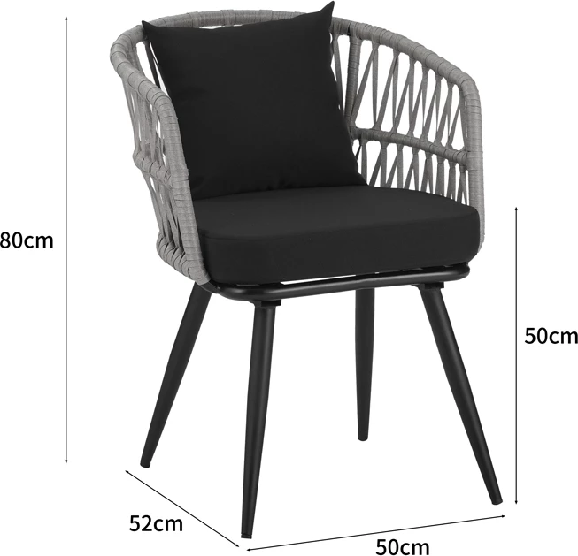 Karrige Naoki Pakoworld pe rattan -metal, përfundim natyral, këmbë/jastëk të zi, 62x60x80cm