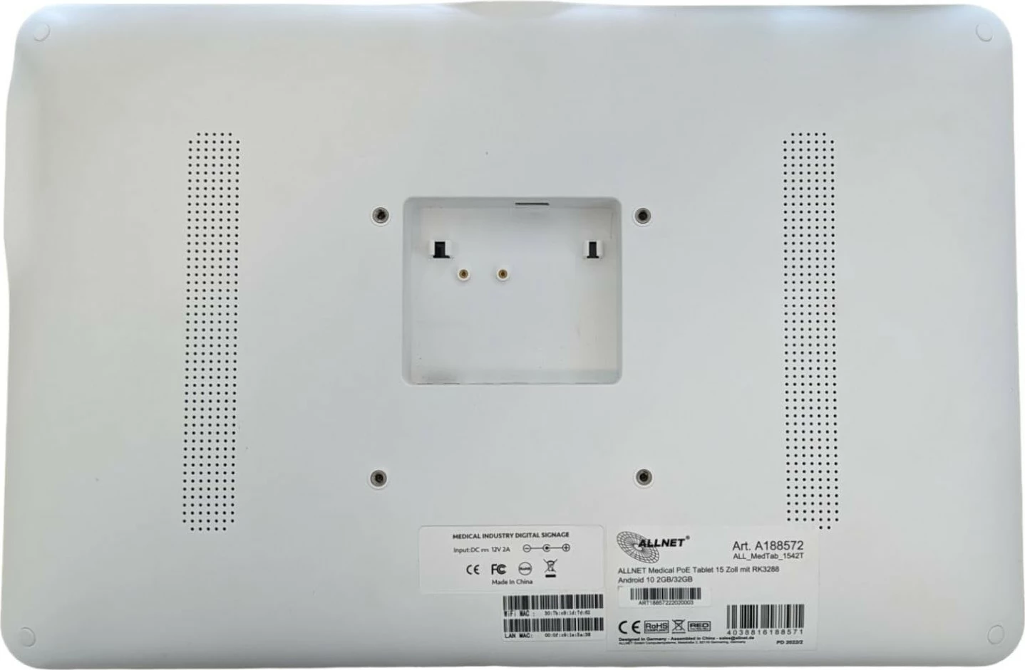 Tabletë ALLNET Medical PoE 15 Zoll, RK3568, 4GB/16GB, bardhë