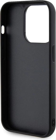 Mbështjellës Guess Quilted Metal Logo për iPhone 15 Pro, i zi