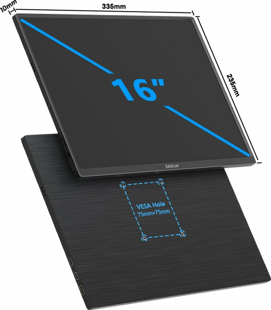 Monitor portativ Zeuslap P25K 16\" IPS 2.5K 2560x1600 60Hz, i zi, set