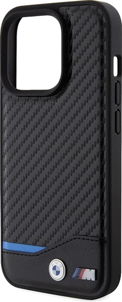 Mbështjellës BMW Leather Carbon MagSafe për iPhone 15 Pro, i zi