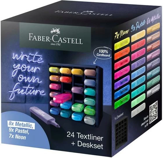 Set markerësh theksues Faber-Castell Textliner 46 Superfluorescent FC-254602, 24 copë + deskset, shumëngjyrësh