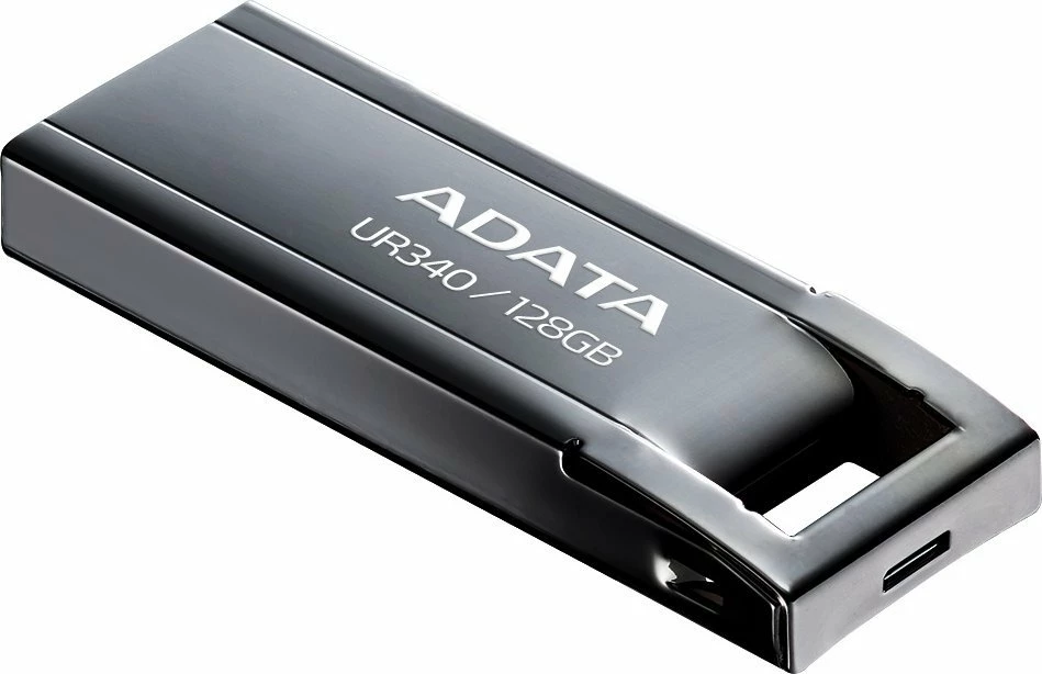 USB flash drive ADATA UR340 128 GB USB 3.2 Gen 1, pa kapak, metal, e zezë