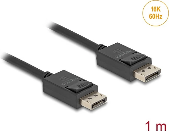 Kabllo DisplayPort DeLOCK 81174, 1m, DP 2.1, 80 Gbit/s, 8K/16K, 240Hz, e zezë