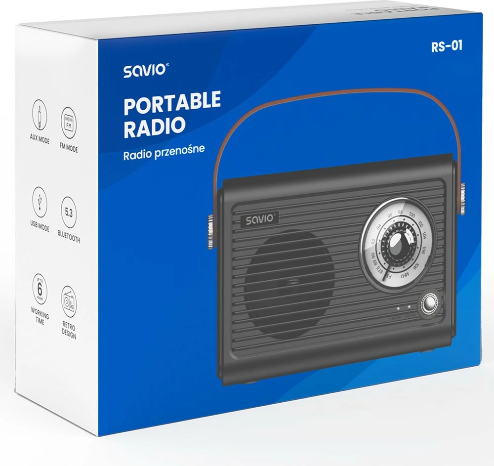 Radio portabile Savio RS-01, Bluetooth 5.3, USB-C, e zezë