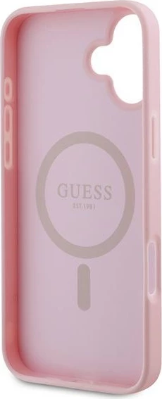 Mbështjellës Guess Grained Gold Ring MagSafe për iPhone 16 Plus, Rozë