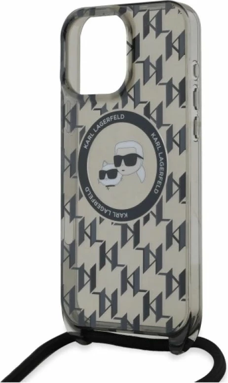Kapak telefoni Karl Lagerfeld IML Crossbody Monogram Karl & Choupette Head MagSafe për iPhone 16 Pro Max, i zi