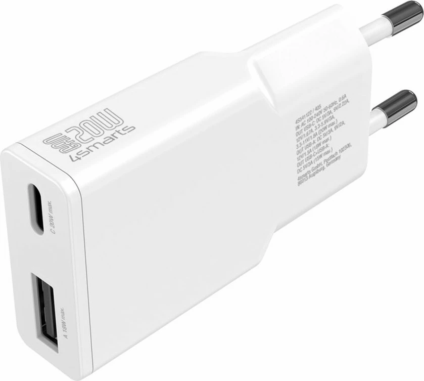 Karikues 4smarts 541122, 20W, GaN, USB-C & USB-A, i bardhë