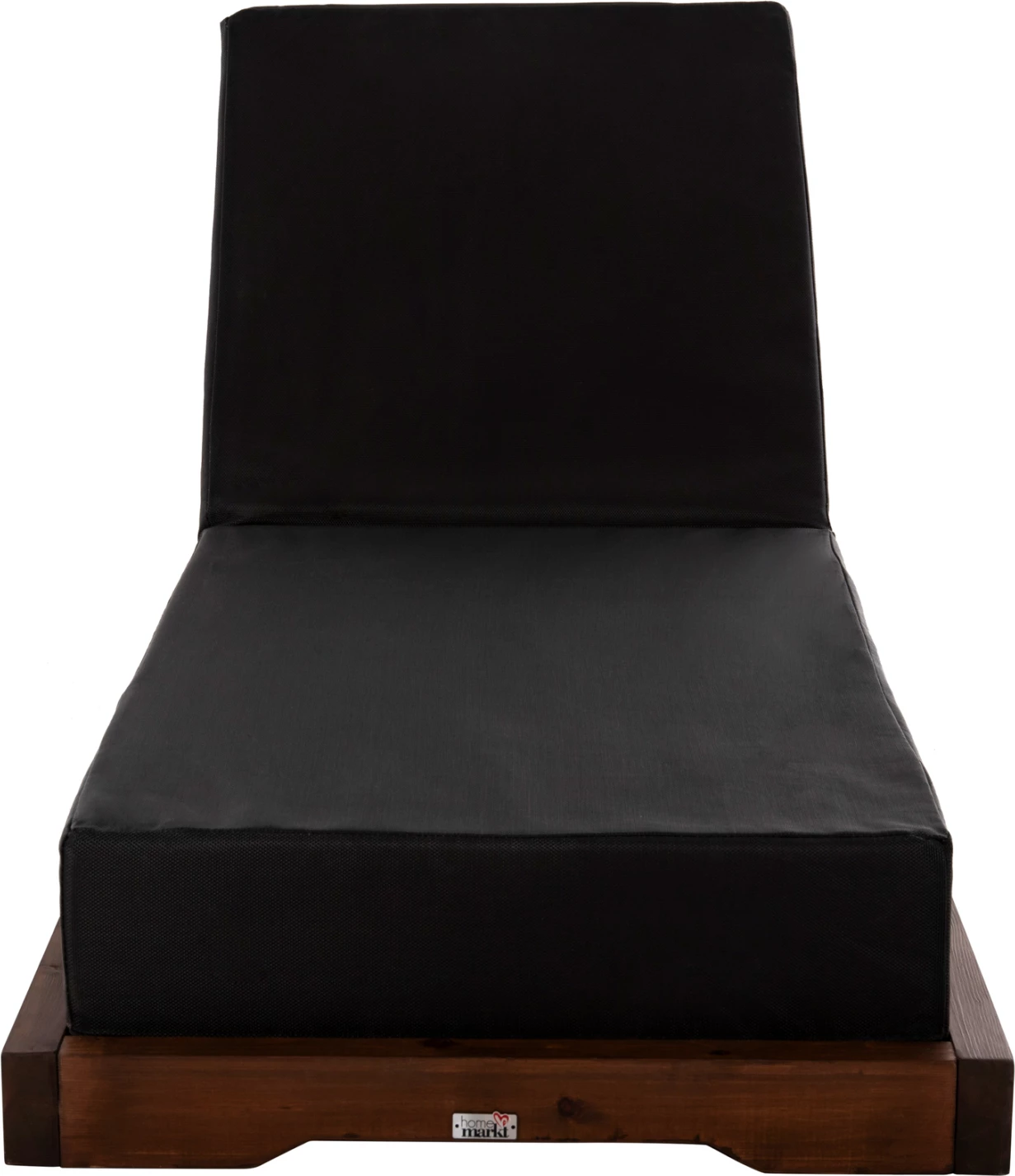 Shezlong profesional për plazh IKARIA LOW FH10622.01 dru pishe ngjyrë arre-tekstilene e zezë-jastëk 20cm i trashë