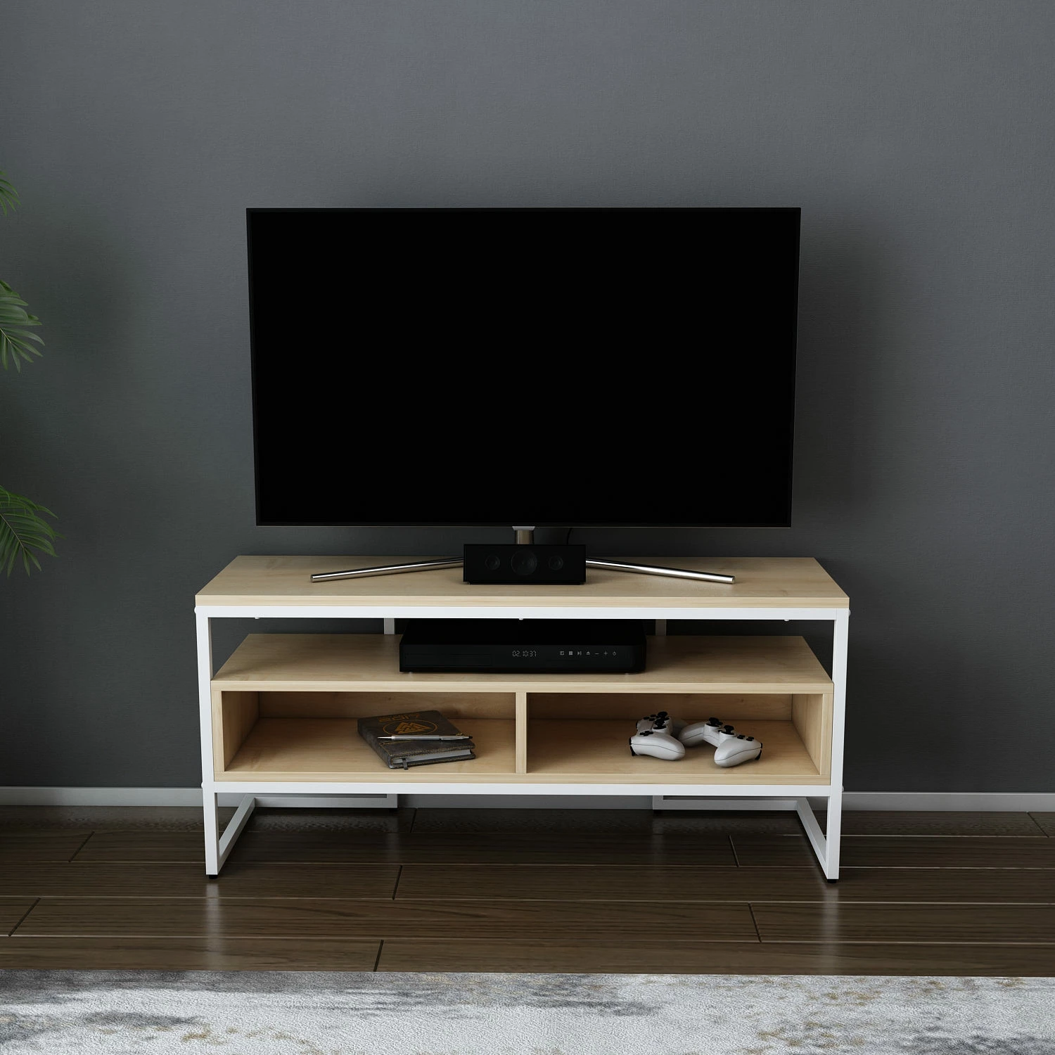 Komodë TV Hanah Home, Merrion, e bardhë dhe lis